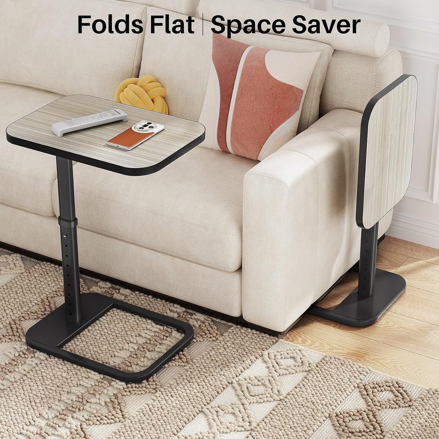 Adjustable Height TV Tray Table & C-Shaped Couch Snack Table