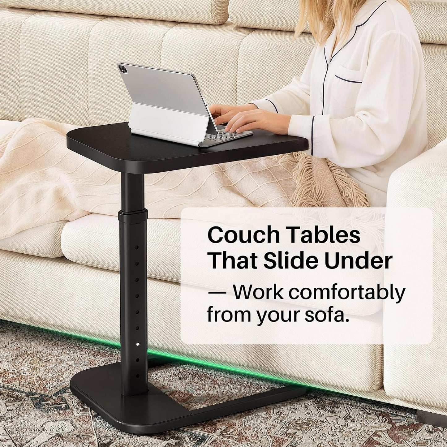 Adjustable Height C-Shaped End Table & Sliding TV Tray Couch Table