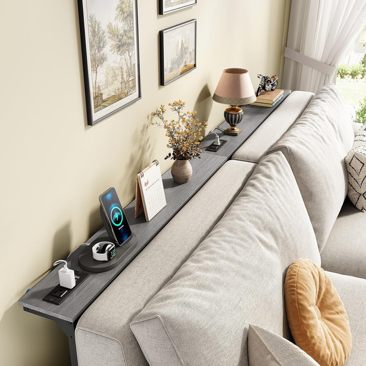 Adjustable Height Narrow Sofa Table with Charging Station & Modular Design
