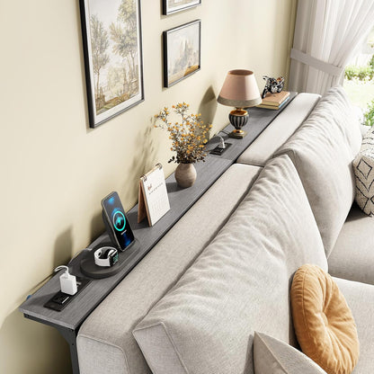 Adjustable Height Narrow Sofa Table with Charging Station & Modular Design