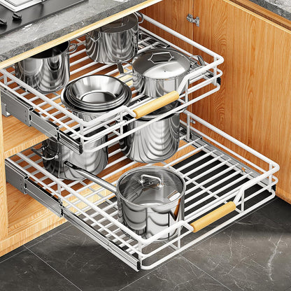2-Tier Full-Extension Pull Out Cabinet Organizer for Pots and Pans