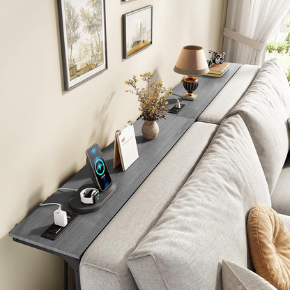Adjustable Height Narrow Sofa Table with Charging Station & Modular Design