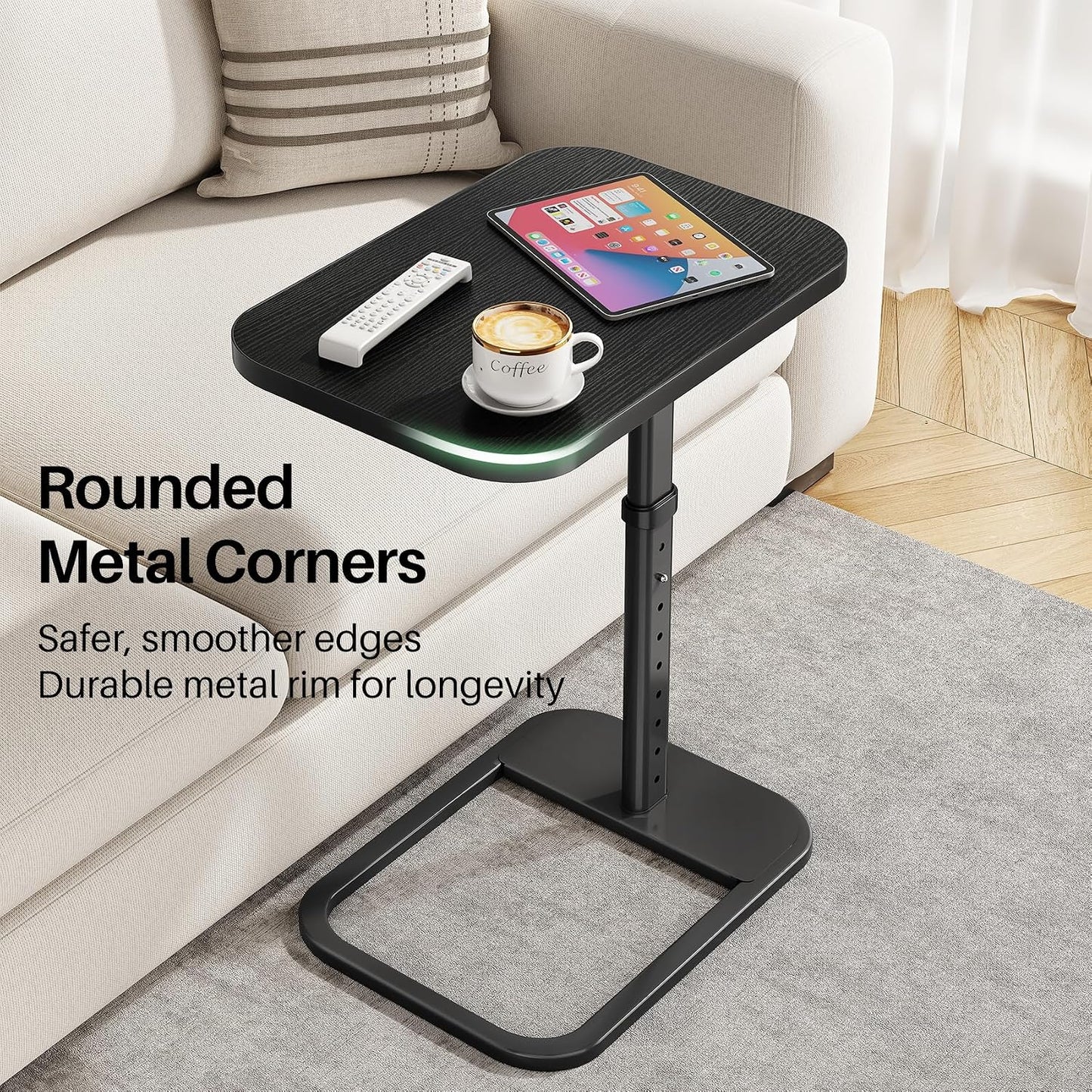 Adjustable Height TV Tray Table & C-Shaped Couch Snack Table