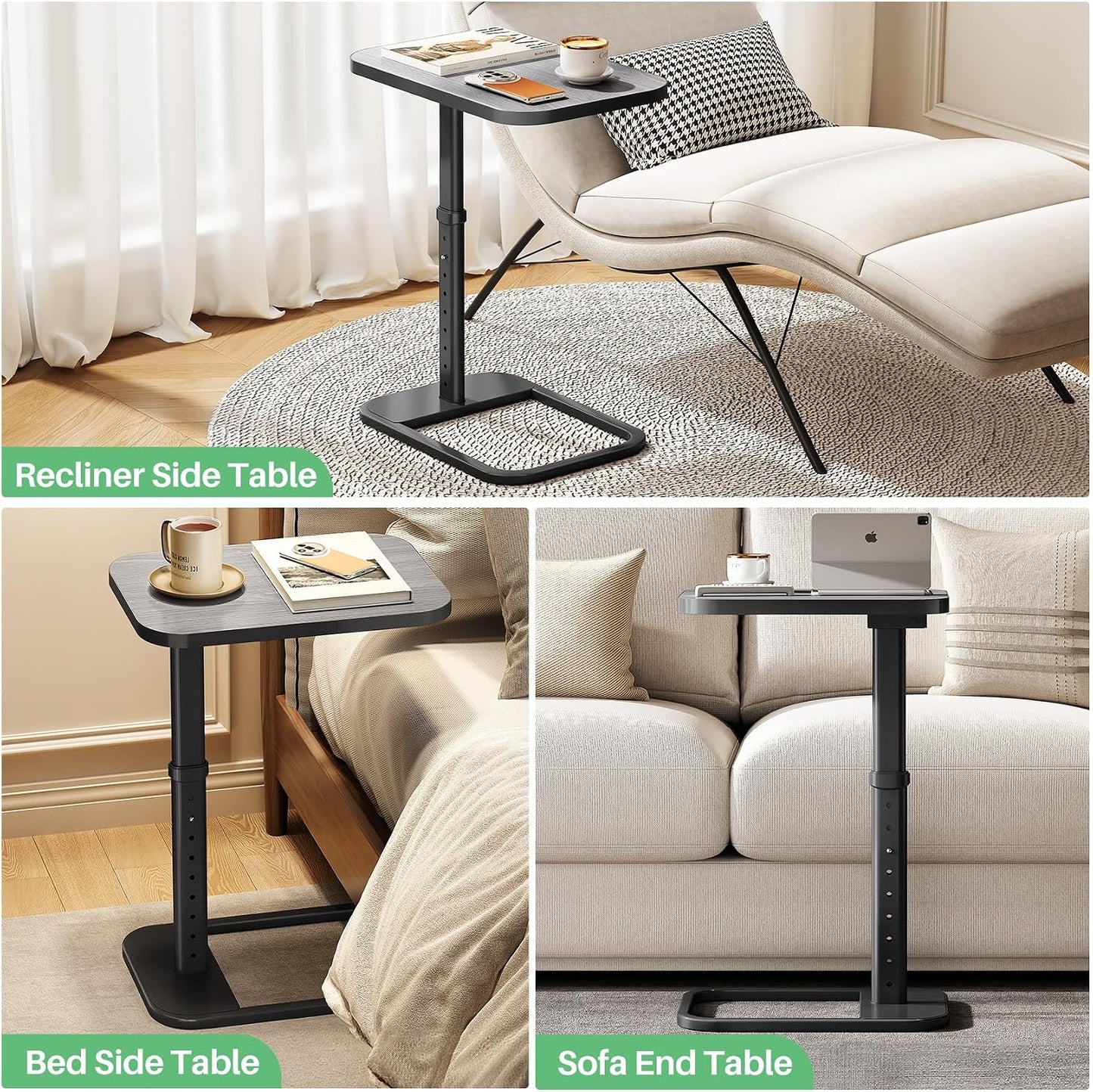 Adjustable Height TV Tray Table & C-Shaped Couch Snack Table