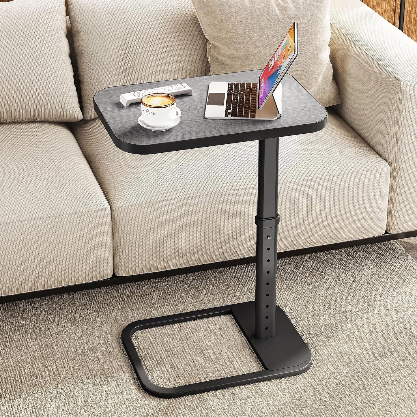 Adjustable Height TV Tray Table & C-Shaped Couch Snack Table