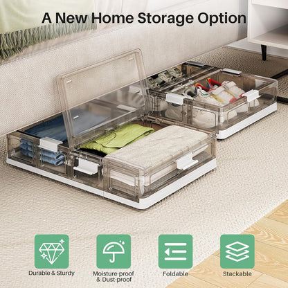 Foldable & Stackable Plastic Under Bed Storage Containers with Wheels