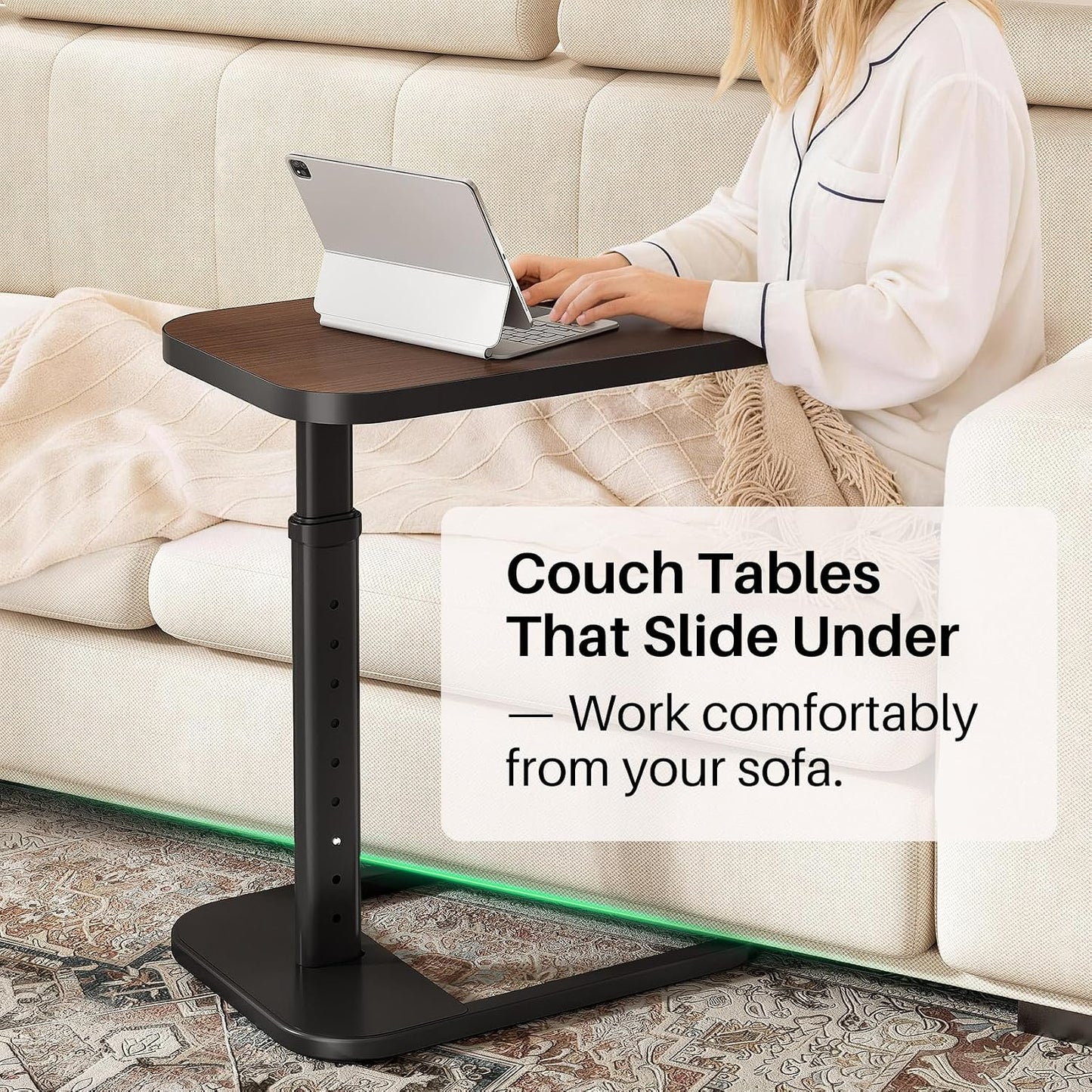 Adjustable Height C-Shaped End Table & Sliding TV Tray Couch Table
