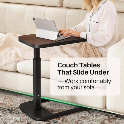 Adjustable Height C-Shaped End Table & Sliding TV Tray Couch Table