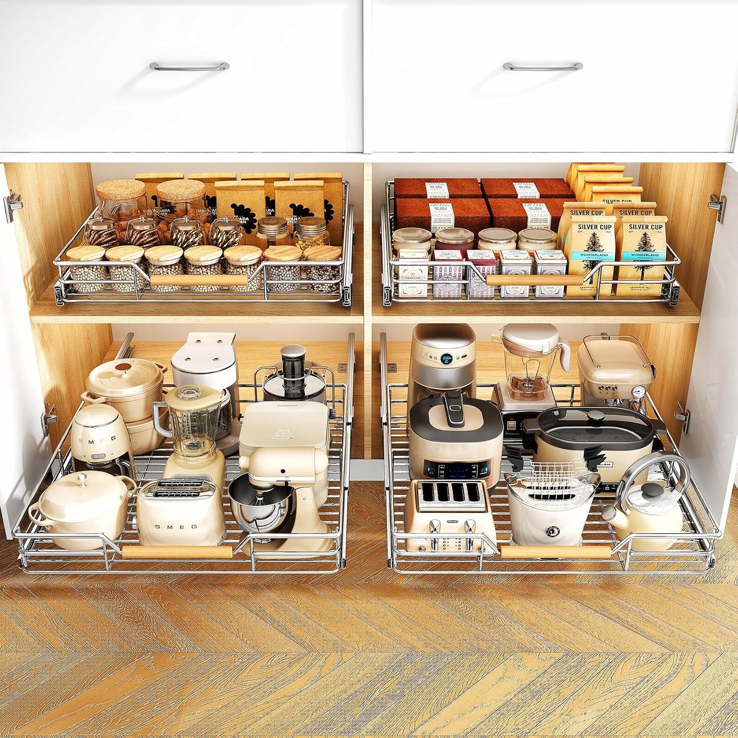 2-Tier Full-Extension Pull Out Cabinet Organizer for Pots and Pans