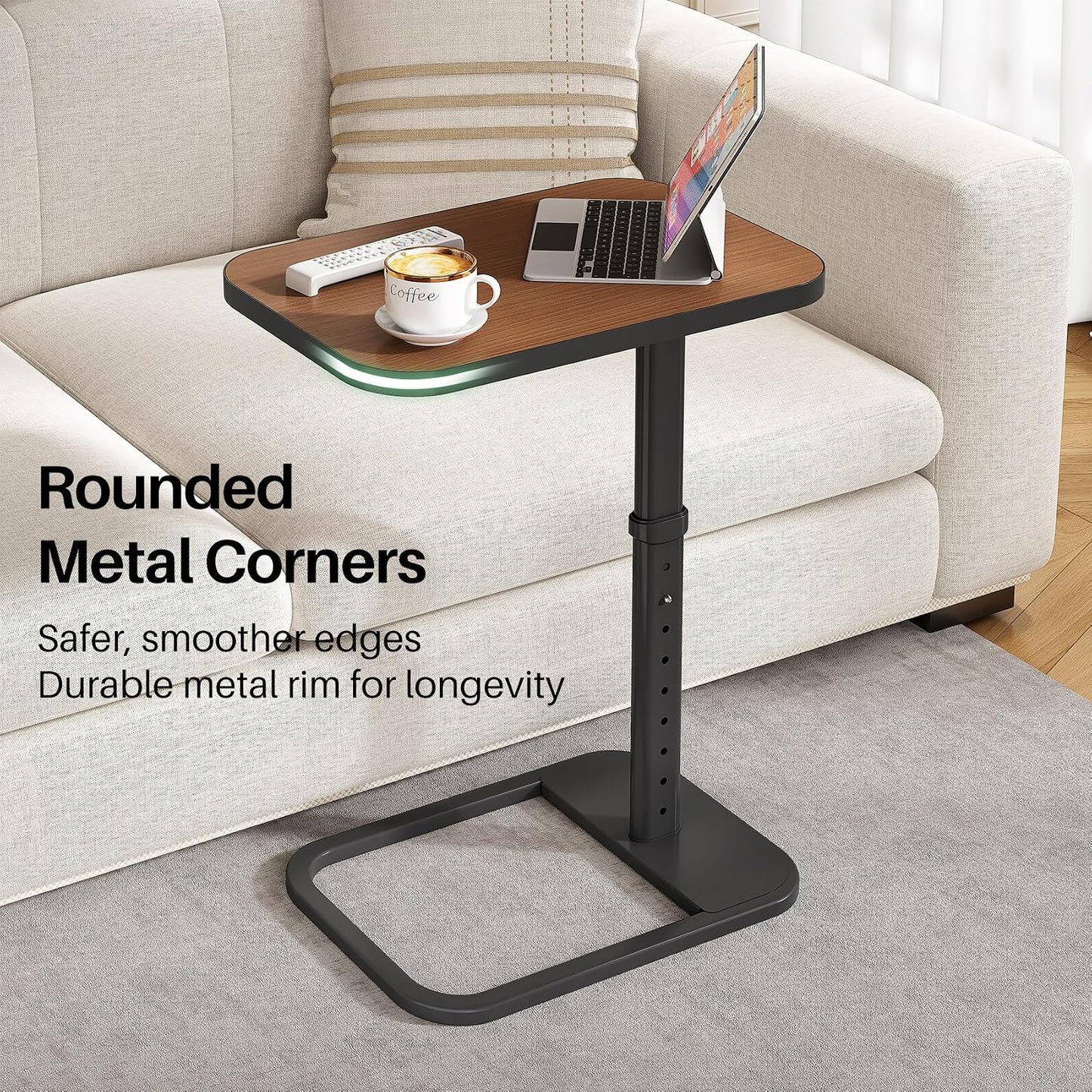 Adjustable Height TV Tray Table & C-Shaped Couch Snack Table