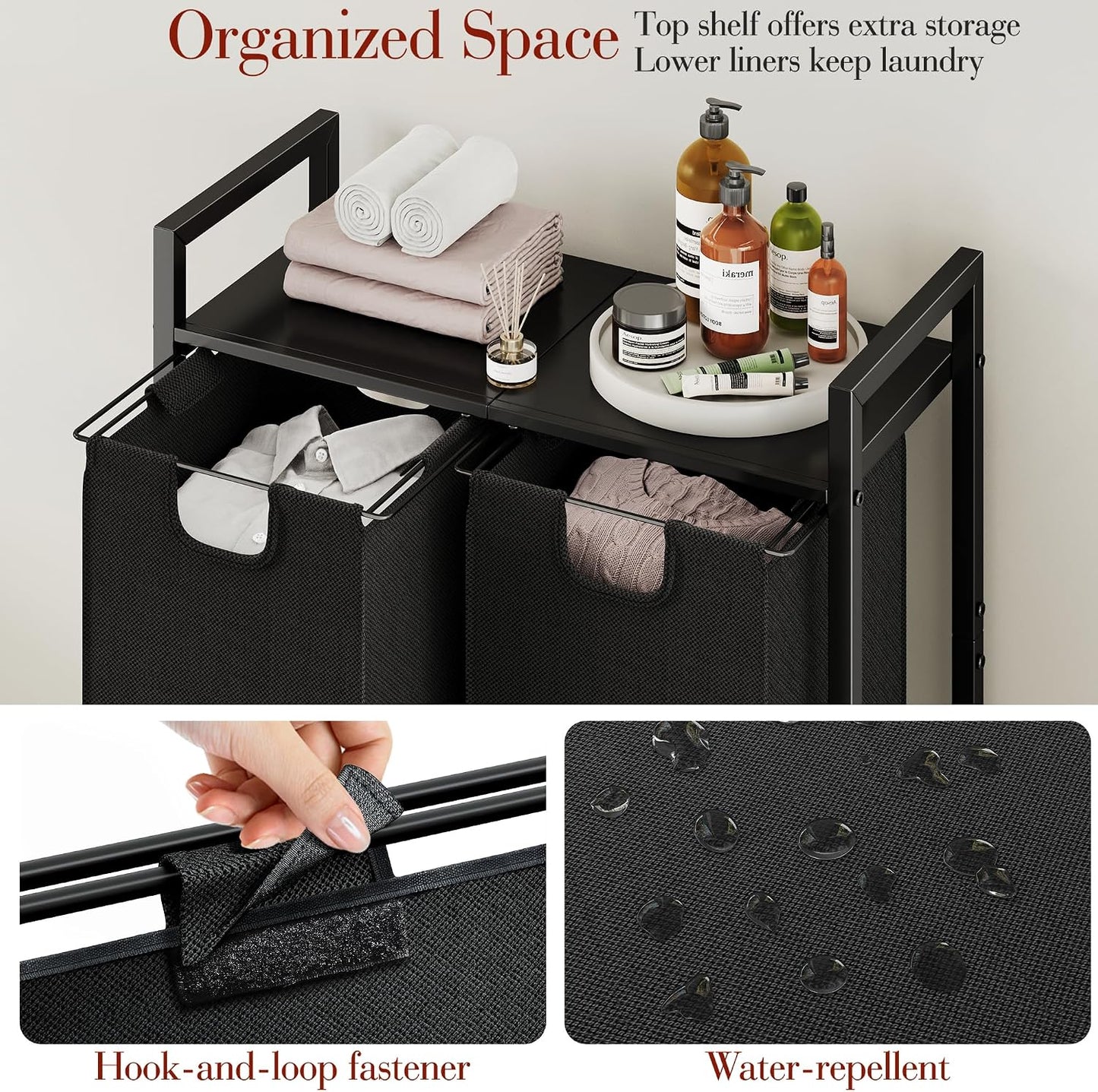 Laundry Hamper Organizer with Storage Shelf & Pull Out Bags