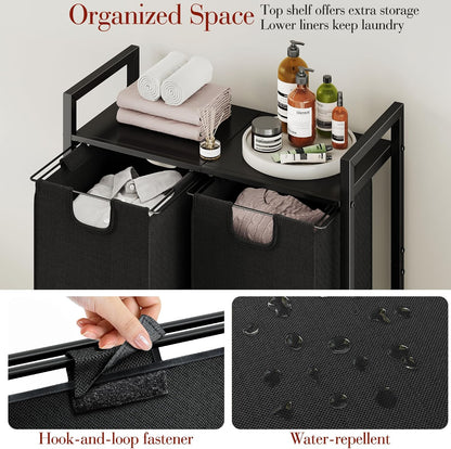 Laundry Hamper Organizer with Storage Shelf & Pull Out Bags