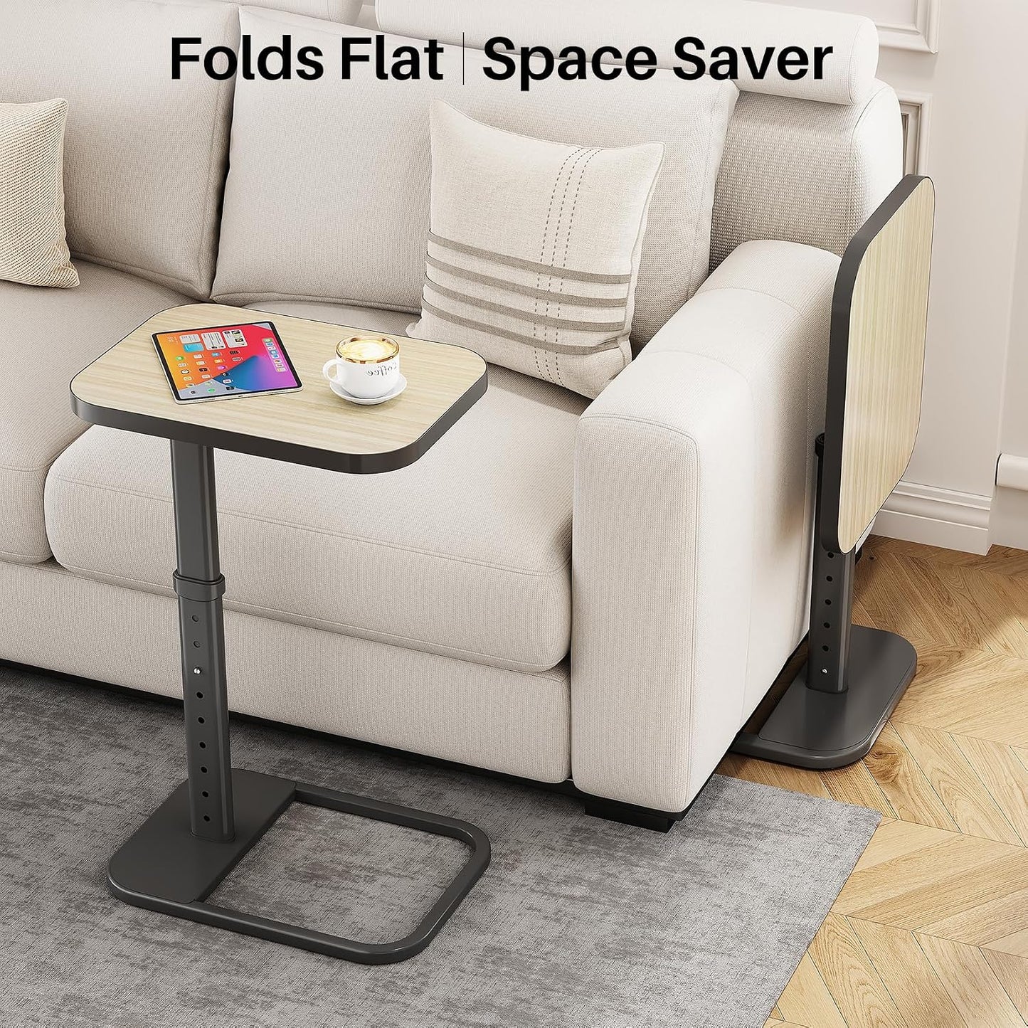 Adjustable Height TV Tray Table & C-Shaped Couch Snack Table