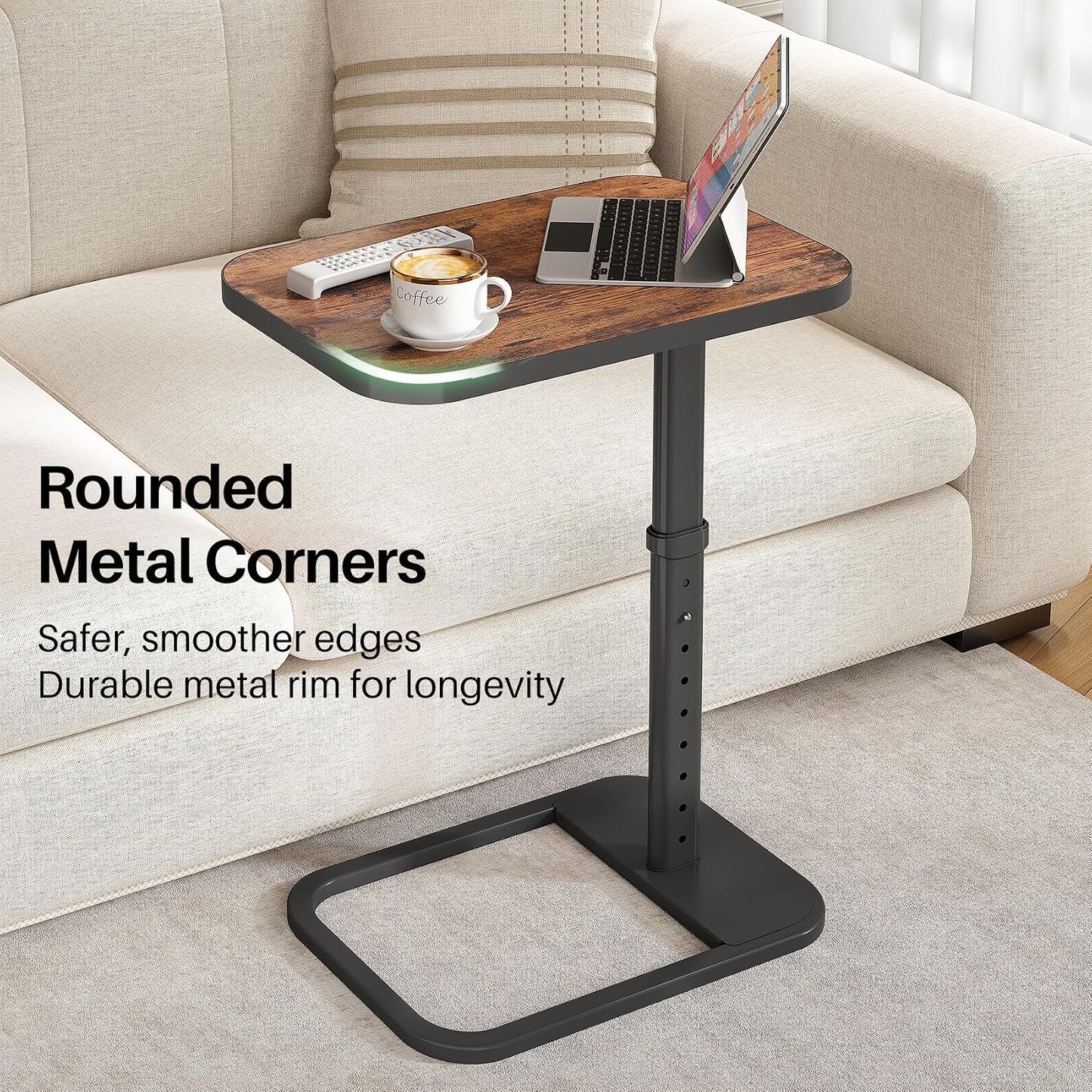 Adjustable Height TV Tray Table & C-Shaped Couch Snack Table