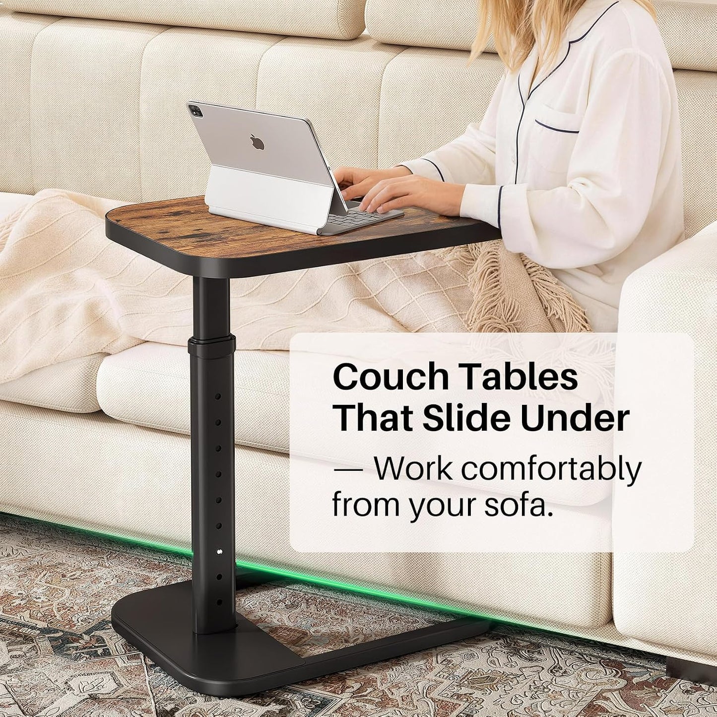 Adjustable Height C-Shaped End Table & Sliding TV Tray Couch Table