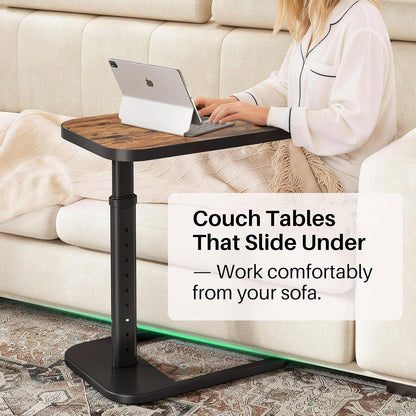 Adjustable Height C-Shaped End Table & Sliding TV Tray Couch Table