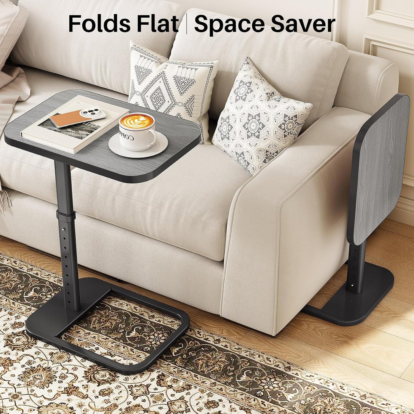 Adjustable Height TV Tray Table & C-Shaped Couch Snack Table