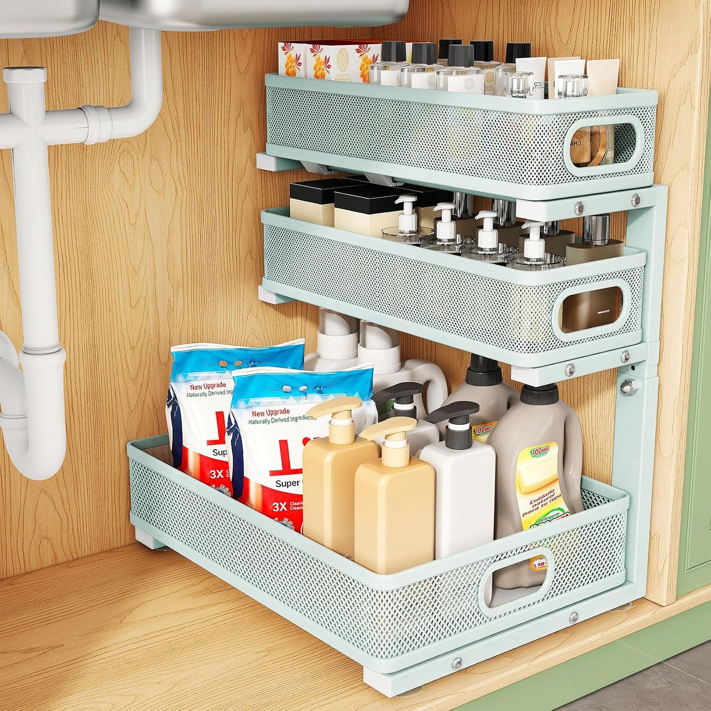 3-Tier Height Adjustable Slide Out Under Sink Organizer & Cabinet Storage