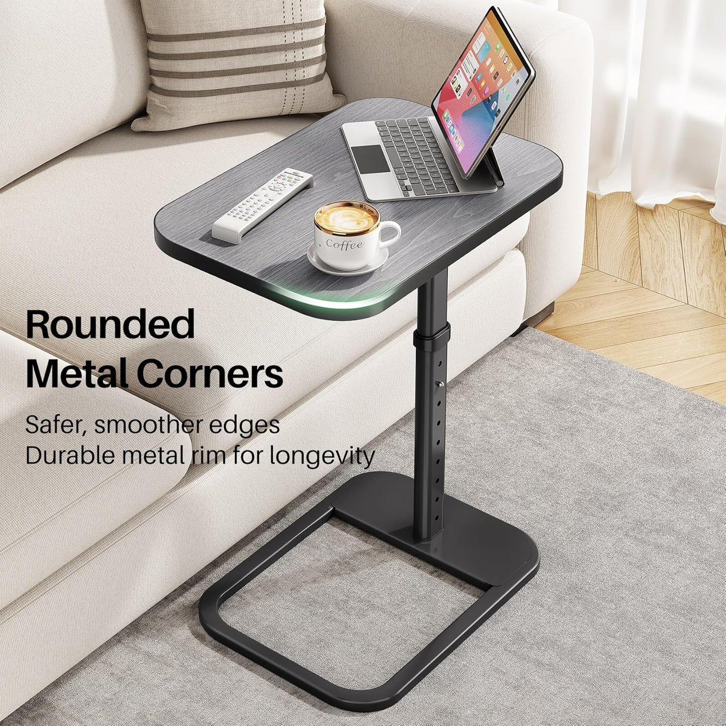 Adjustable Height TV Tray Table & C-Shaped Couch Snack Table