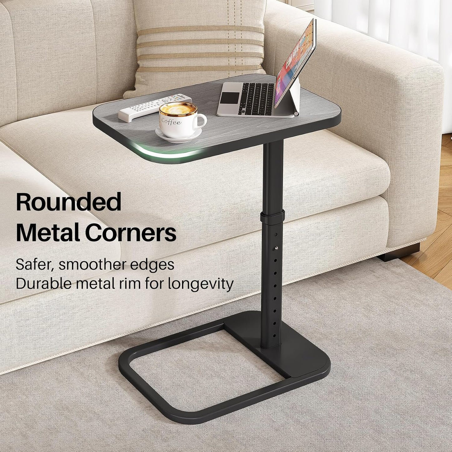 Adjustable Height TV Tray Table & C-Shaped Couch Snack Table