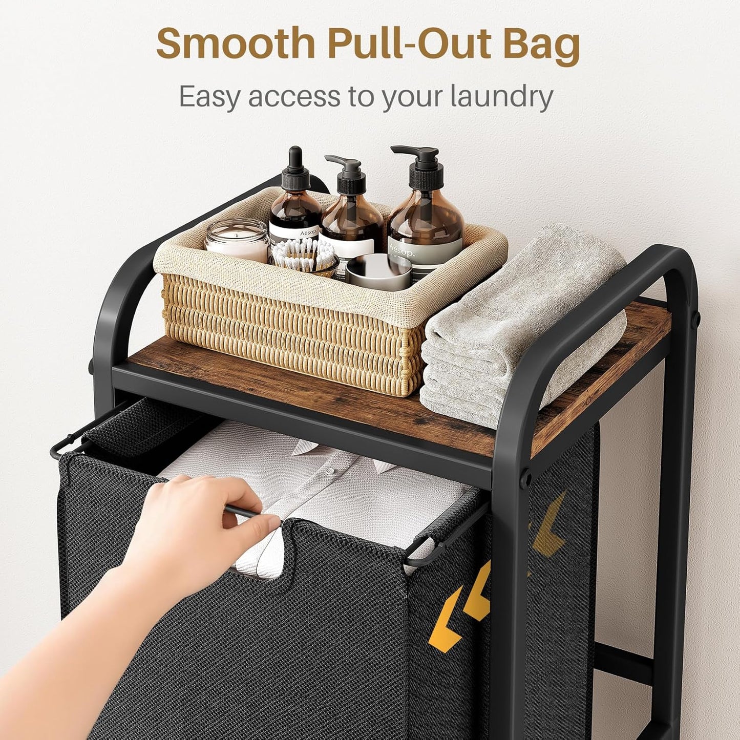 Laundry Hamper Organizer with Storage Shelf & Pull Out Bags