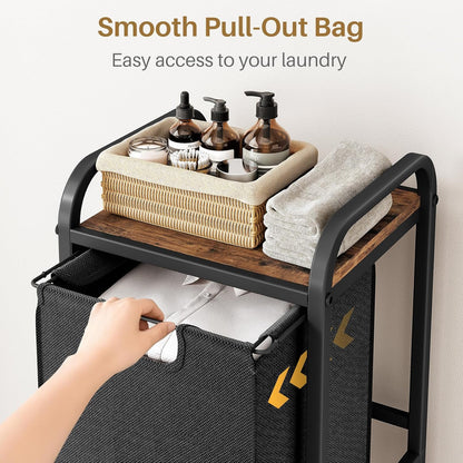 Laundry Hamper Organizer with Storage Shelf & Pull Out Bags