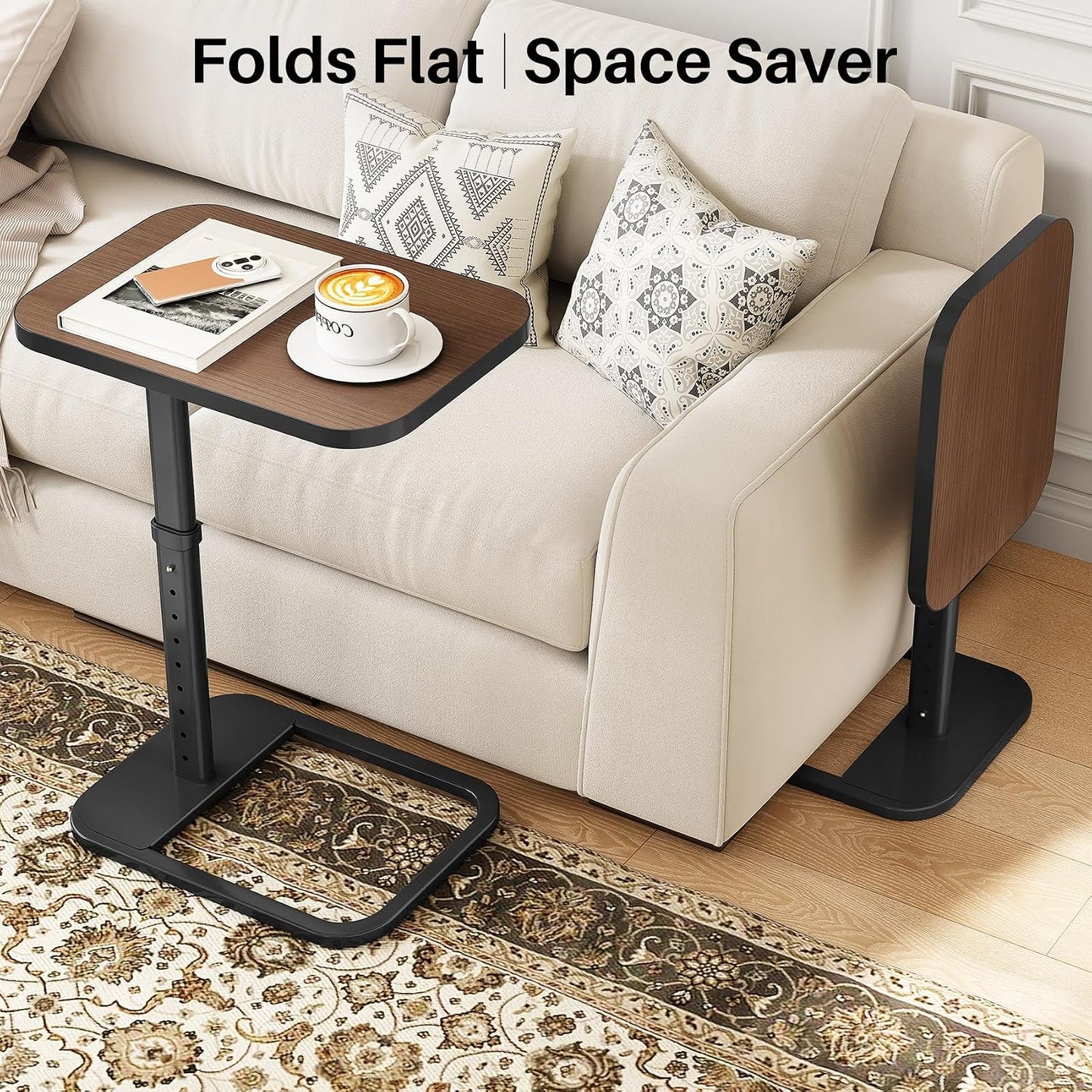 Adjustable Height TV Tray Table & C-Shaped Couch Snack Table