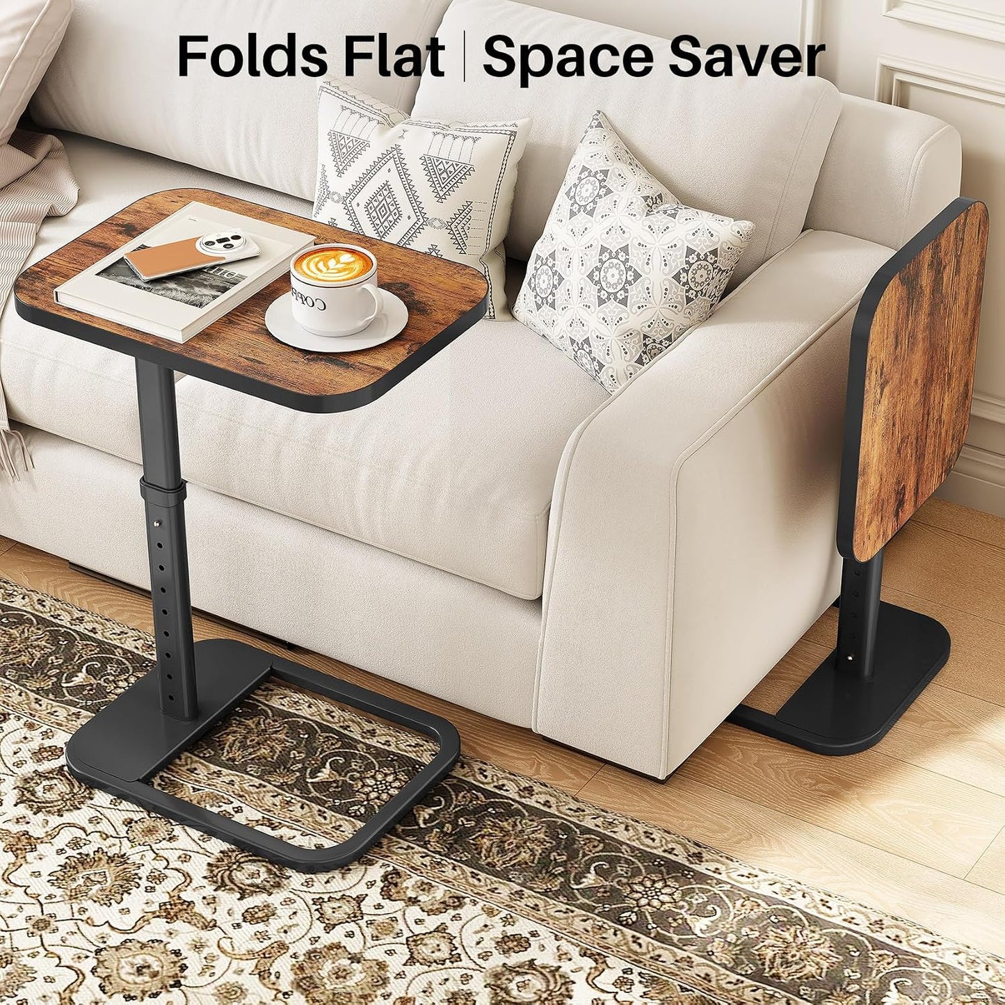 Adjustable Height TV Tray Table & C-Shaped Couch Snack Table
